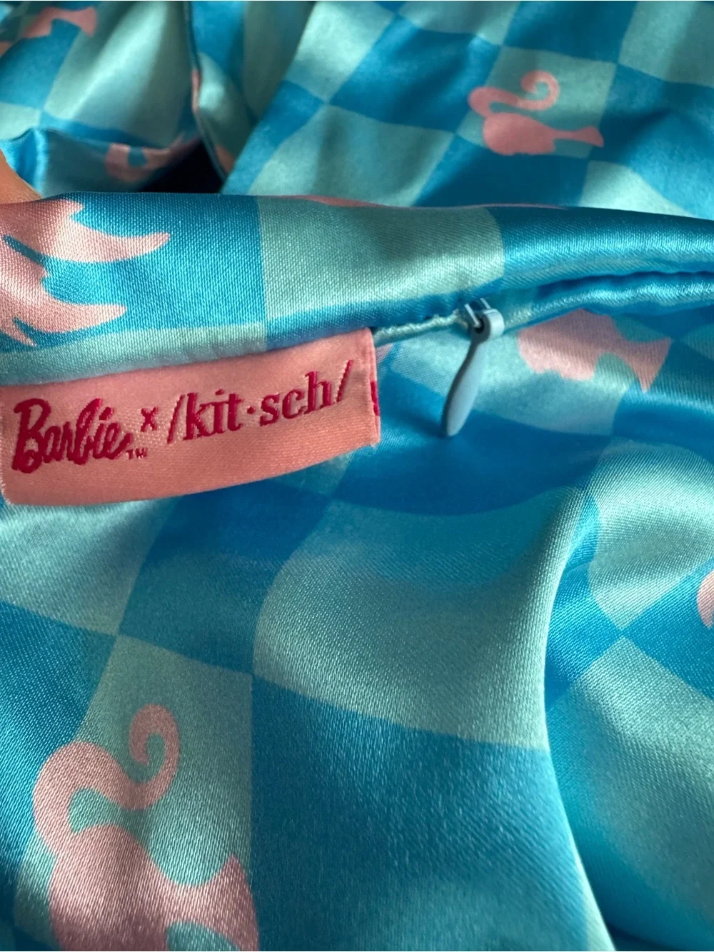 Barbie x Kitsch Blue Checkerboard Satin Pillowcase (set of 2)